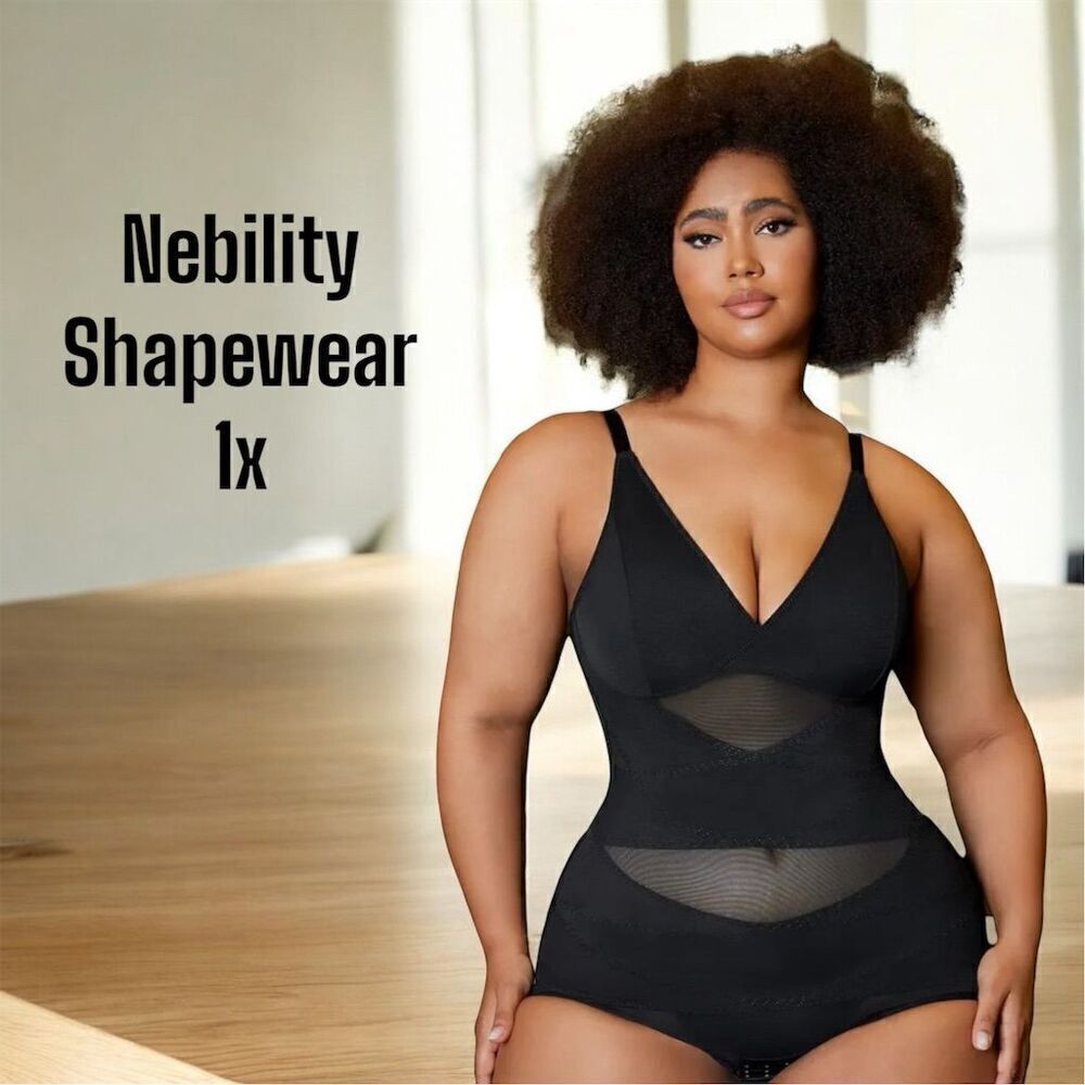 Nebility Figure Enhancing Plus Size 1X Black Shapewear Bodysuit Tummy Waist